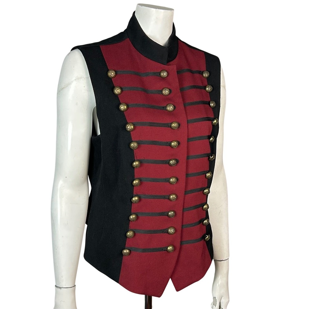DKNY Vintage 90s Military Hussar Vest Size 14 Brass Crest Buttons Wool Steampunk